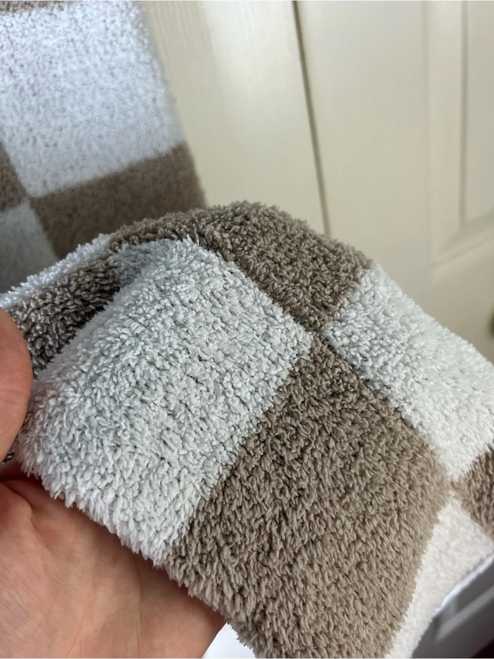 Chick Pea Chenille Baby Blanket Tan White Checkerboard Squares Soft Chickpea